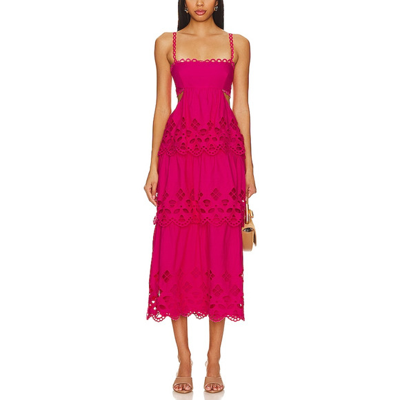 Saylor 'Elloise' Pink Cotton Midi Dress Size M - Picture 1 of 5
